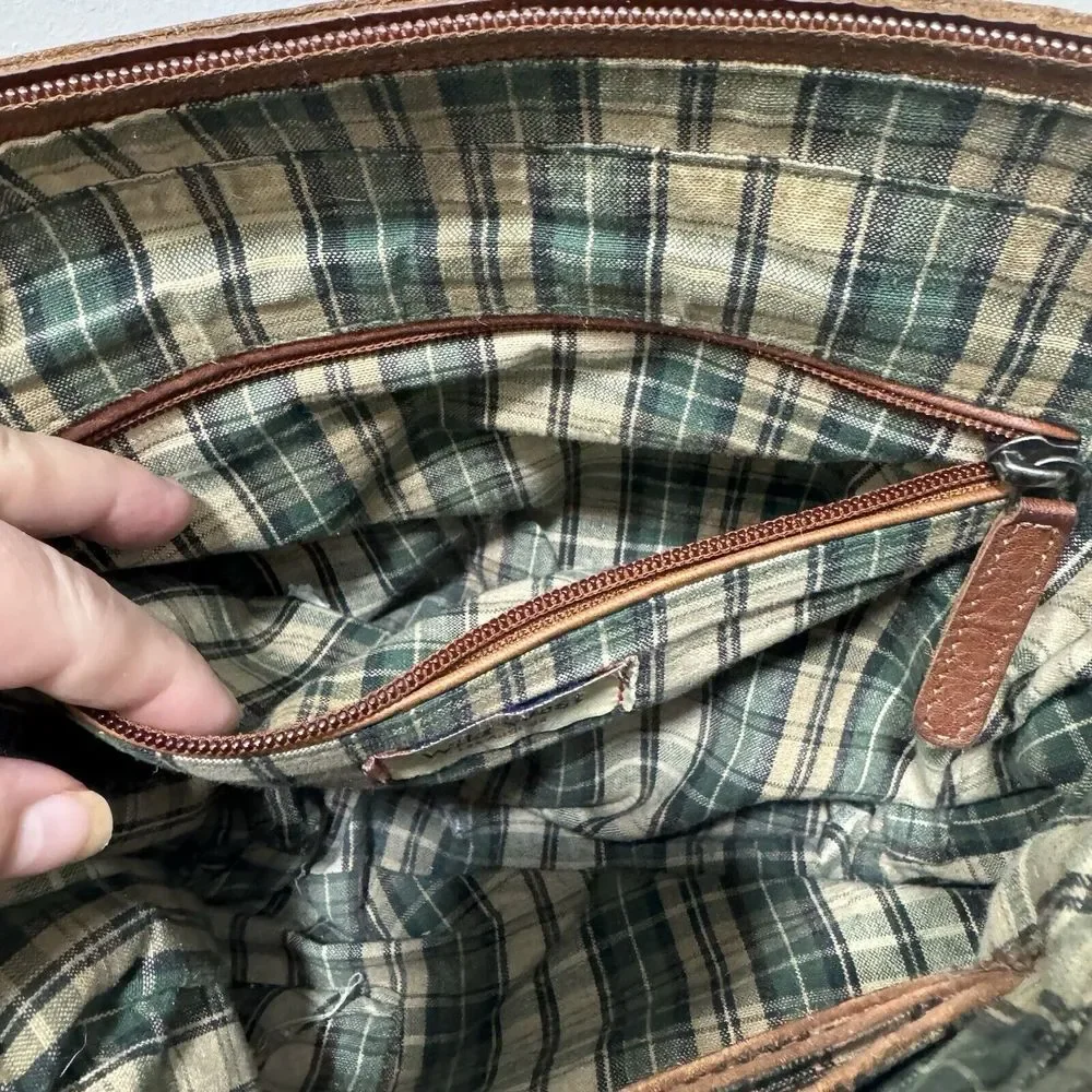 Wild West Los Angeles Leather Purse Brown‎ Shoulder Bag Green Gingham Western